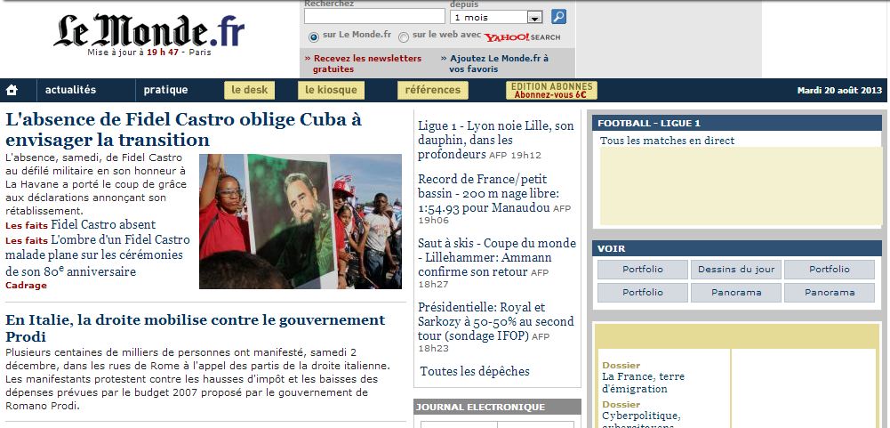 wayback-une-monde.fr-2decembrel2006 wayback-une-monde.fr-2decembrel2006 Wayback Machine : la machine à remonter le temps des sites Internet