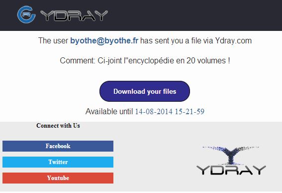 ydray-email ydray-email Ydray, un site pour transférer de gros fichiers !